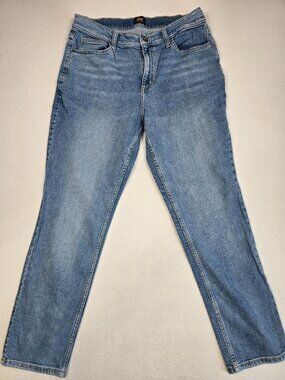 Vintage Lee Womens Medium Wash Blue Jeans 12 Mid-Rise Slim Fit Stretch Denim